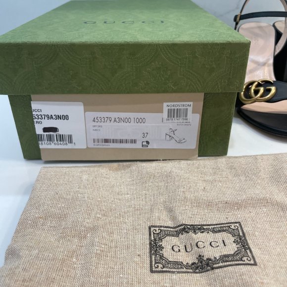 GUCCI - GG Marmont Leather Block Heel Sandal Black size 37 - US size 7 - Picture 6 of 8